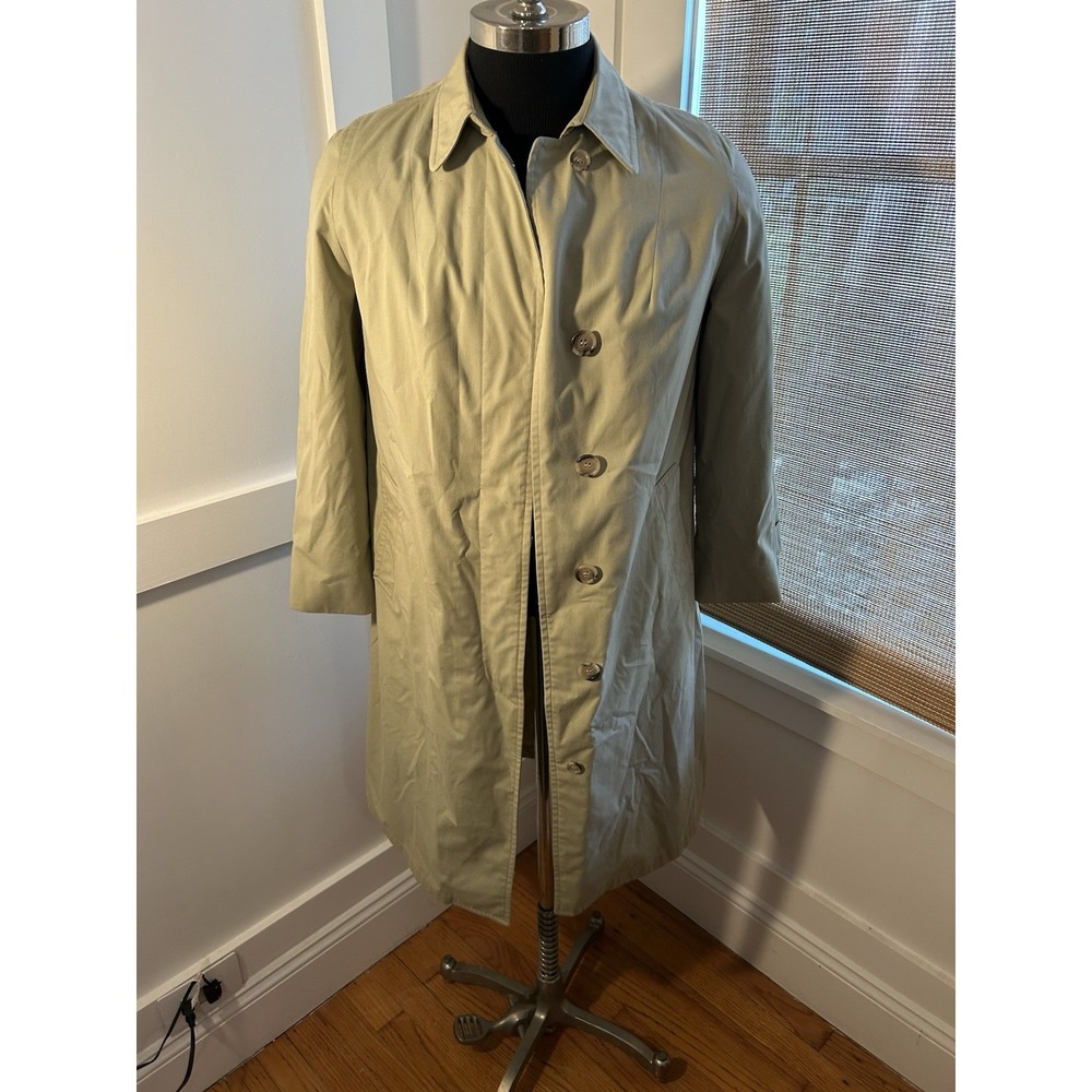 Vtg 70s London Fog Maincoats Baltimore USA Khaki Tan Trench Coat Jacket Sz 10